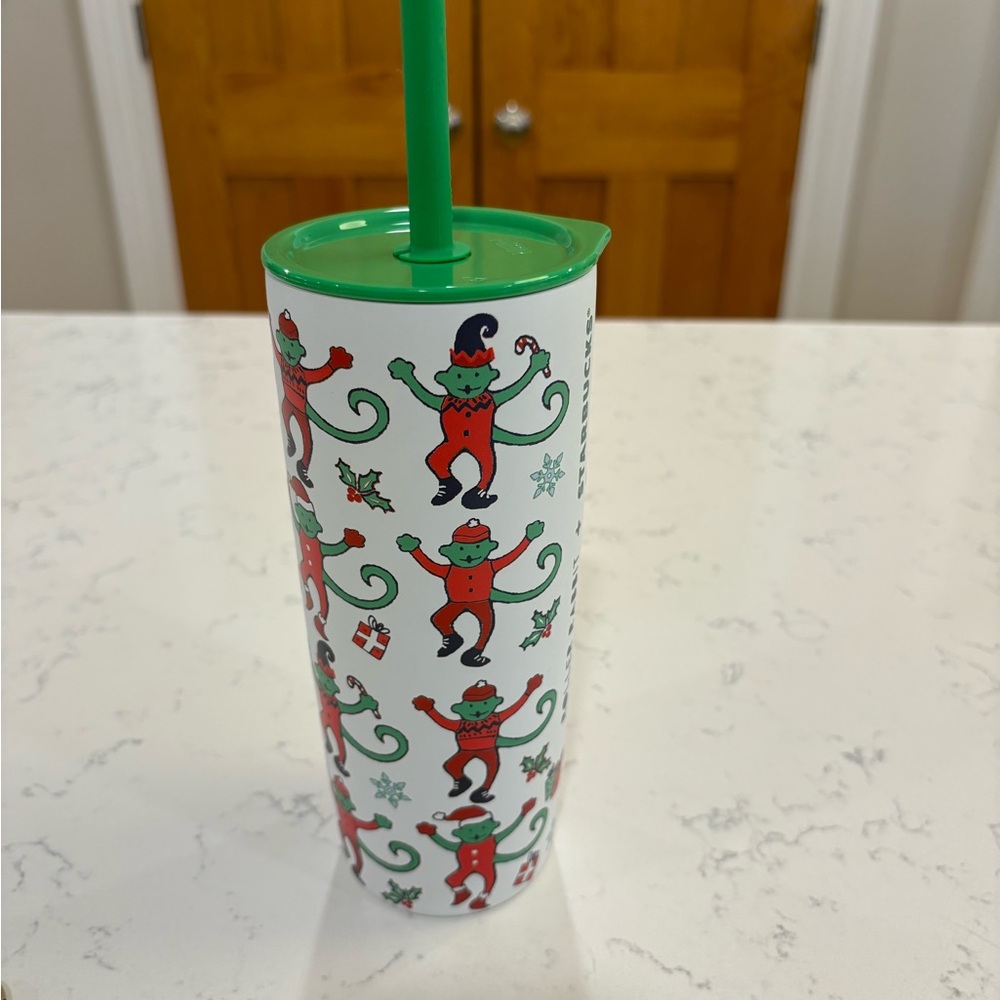 Starbucks x Roller Rabbit 24oz Holiday Monkey Tumbler Straw Cup NWT